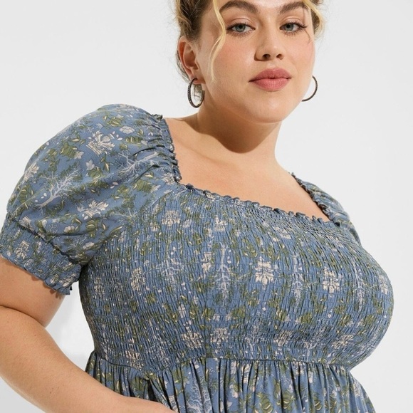 Torrid Plus Size 2 Outlander Mini Challis Smocked Floral Tree Dress with Pockets - Picture 4 of 14